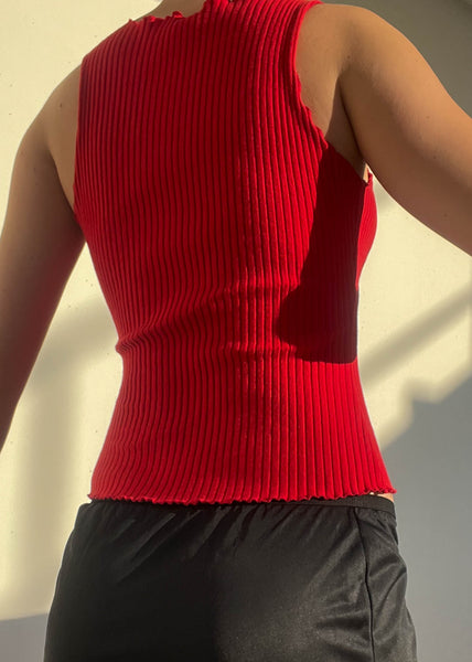 Red Ribbed Rosebud Tank (S)