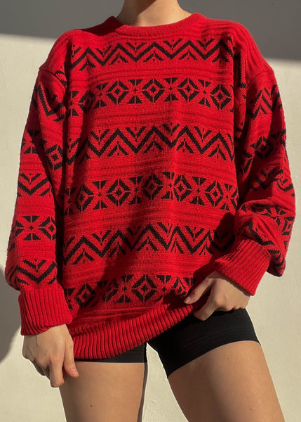 90's Red & Black Patterned Knit