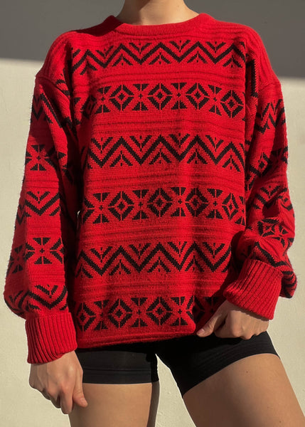 90's Red & Black Patterned Knit