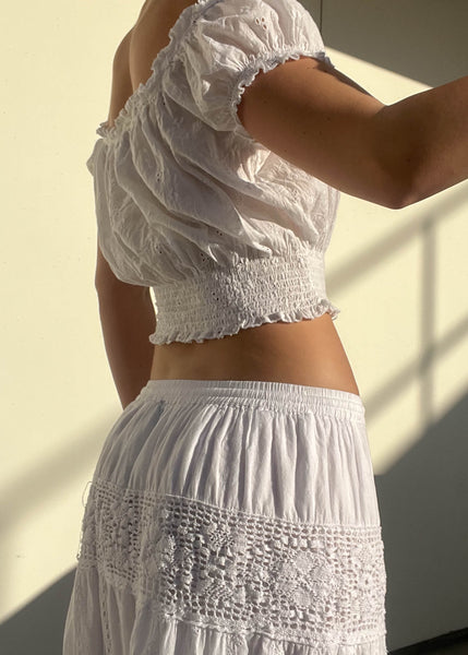Y2k White Milkmaid Top (M)