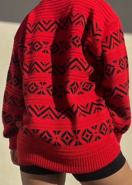 90's Red & Black Patterned Knit