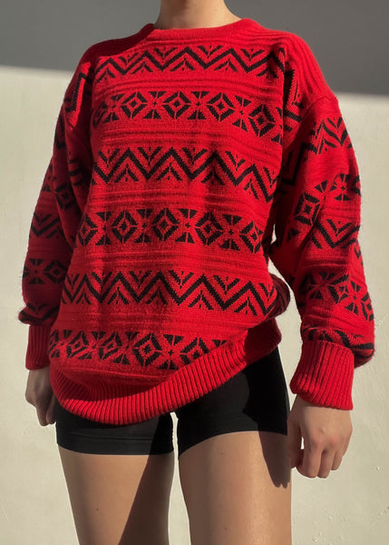 90's Red & Black Patterned Knit