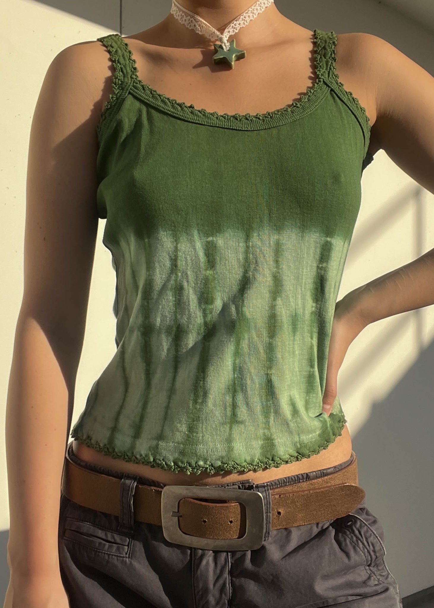 Y2k Green Tie Dye Tank (S)