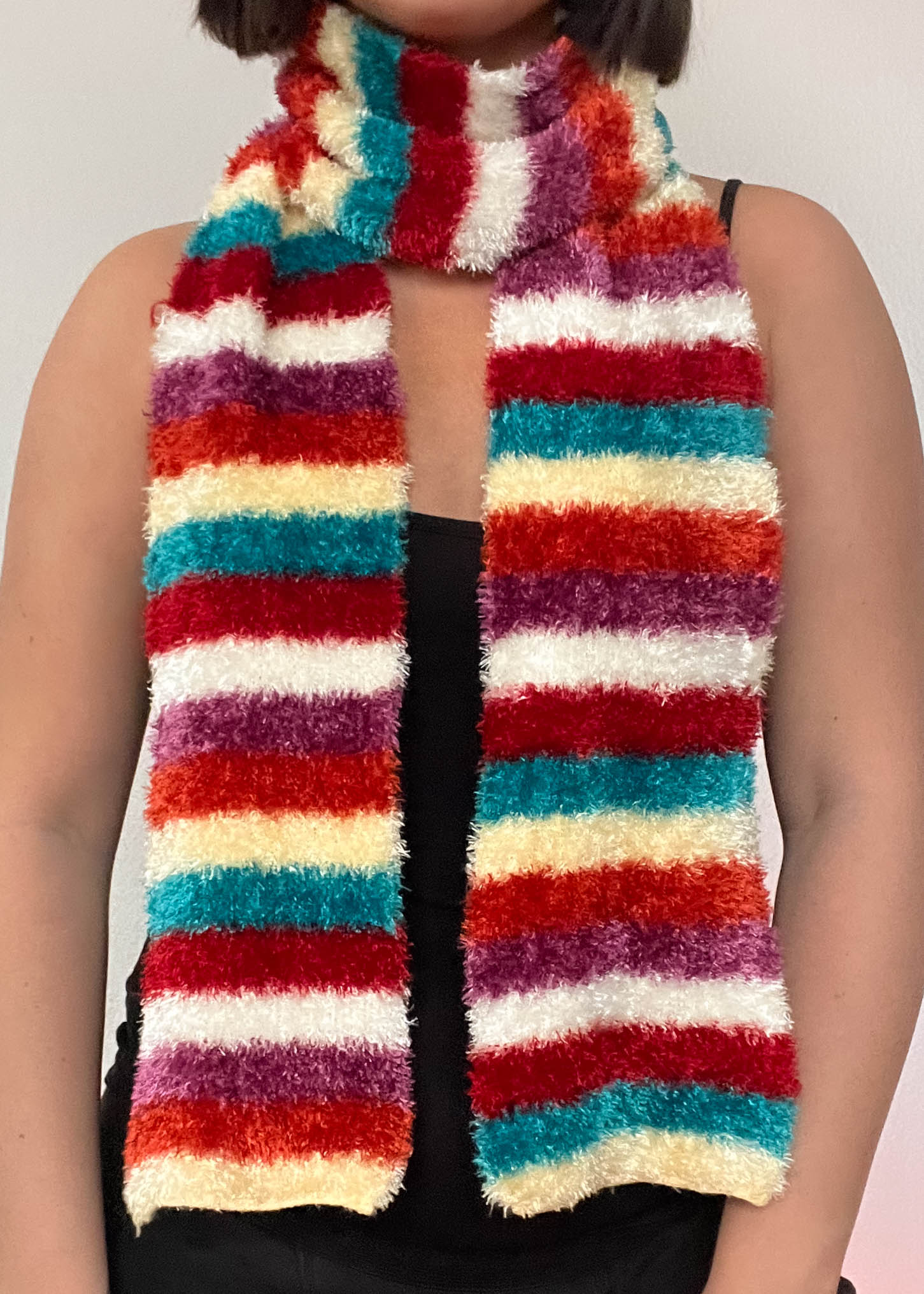 Y2k Fuzzy Striped Scarf