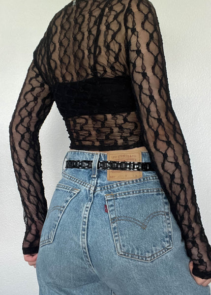 90's Black Lace Button Down (S)