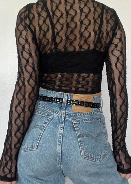 90's Black Lace Button Down (S)