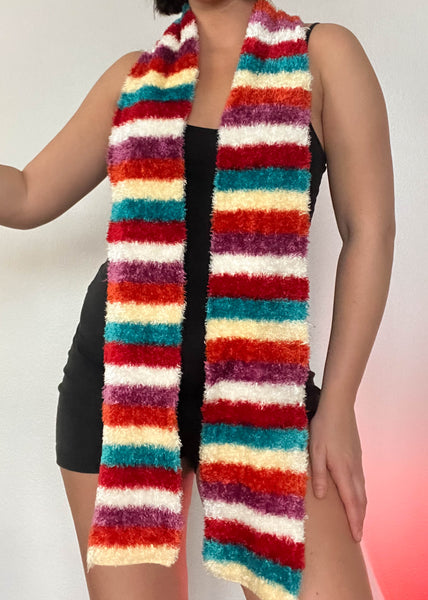 Y2k Fuzzy Striped Scarf