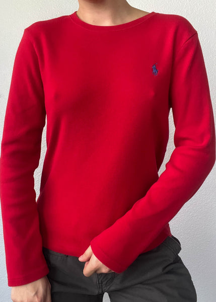 90's Red Ralph Lauren Long Sleeve (M-L)