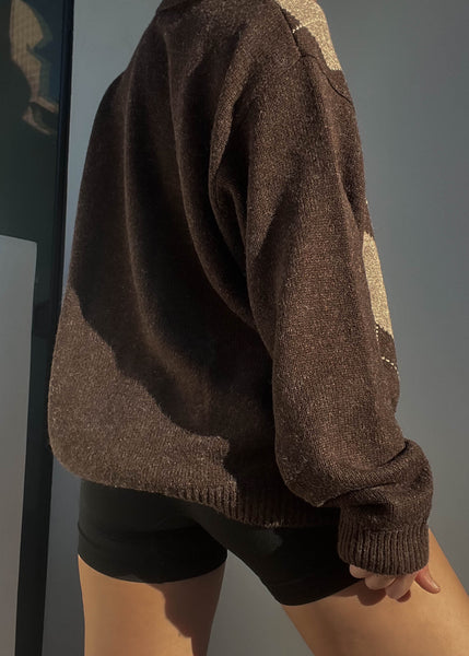 90's Brown Argyle Collared Knit (XL)