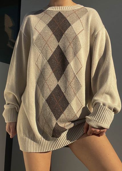 90's Beige Argyle Knit (XL)