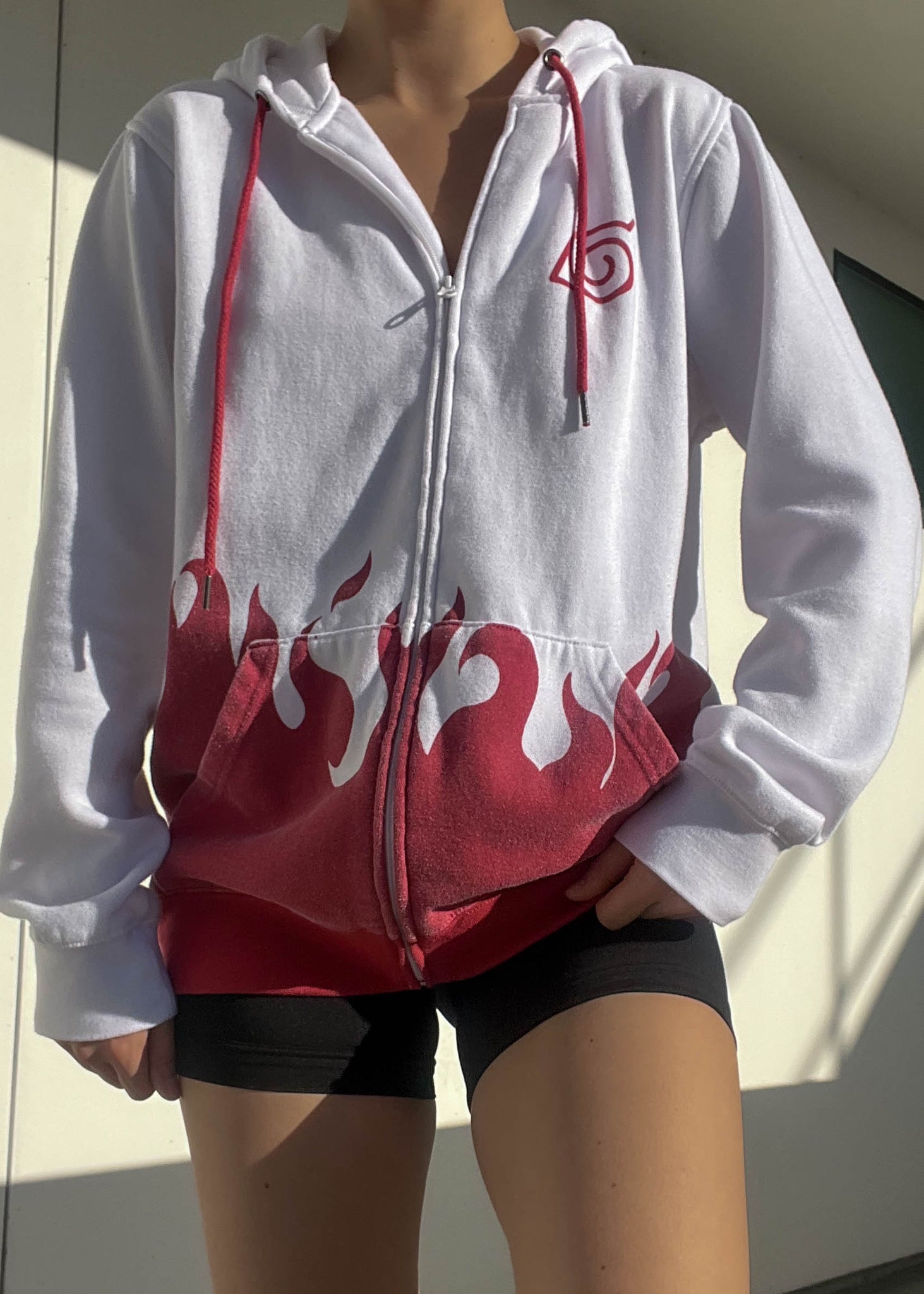 Y2k White + Red Flame Hoodie (L)