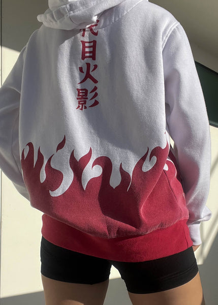 Y2k White + Red Flame Hoodie (L)