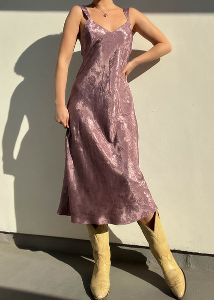 Mauve Silky Midi Slip (S)