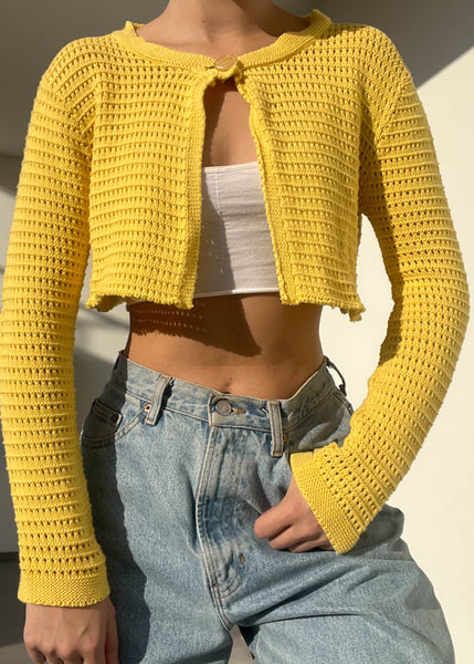 Y2k Yellow Knit Crop Cardi (S)