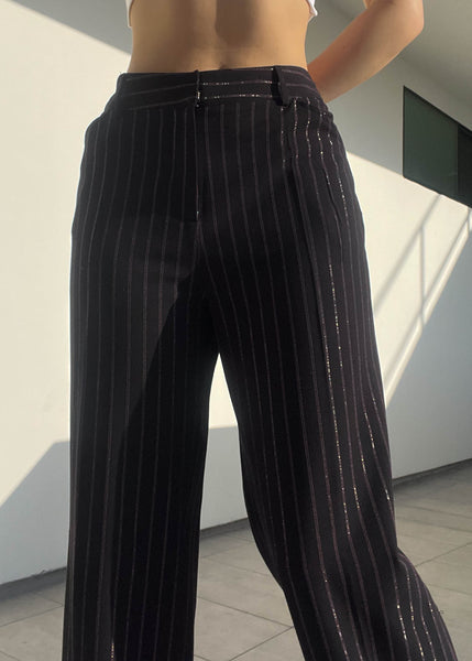 Black & Sparkle Pink Pinstripe Flares (34")