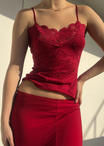 Y2k Red Lace Trim Cami (S-M)