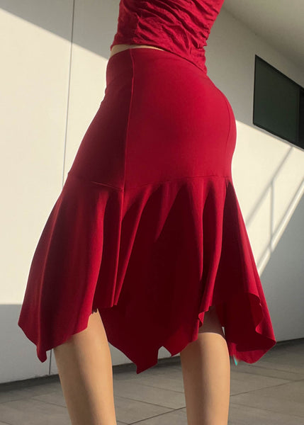 90’s Red Asymmetrical Midi Skirt (S)
