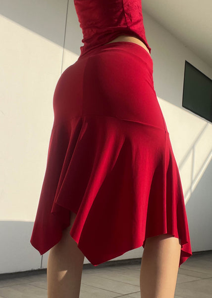 90’s Red Asymmetrical Midi Skirt (S)