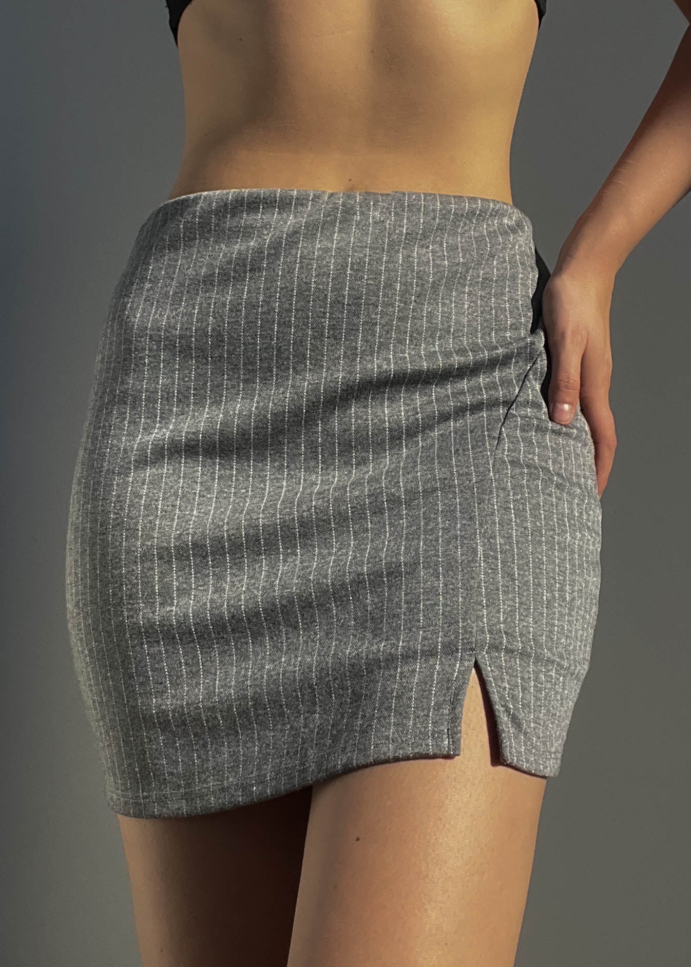 Gray Pinstripe Mini Skirt (S)