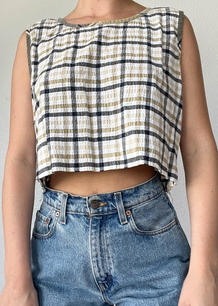 90's Neutral Plaid Print Tank (M-L)