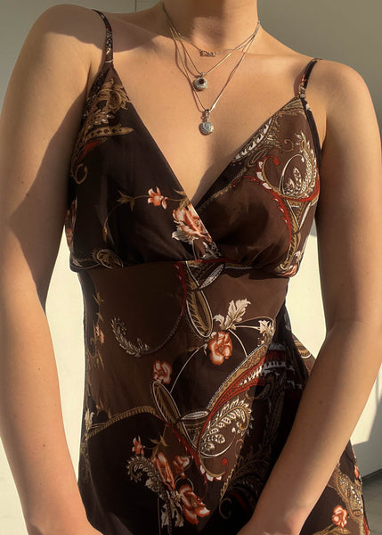 Brown Paisley Print Mini Dress (M)