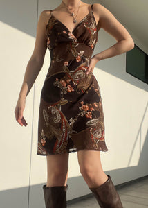 Brown Paisley Print Mini Dress (M)