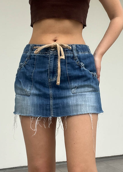 Y2k Denim Drawstring Mini Skort (M)