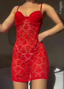 Red Floral Lace Bustier Slip  (S-M)