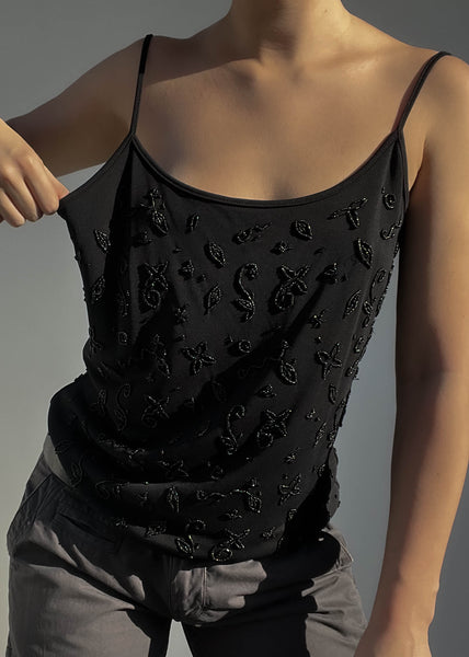 90's Beaded Black Tank (L)