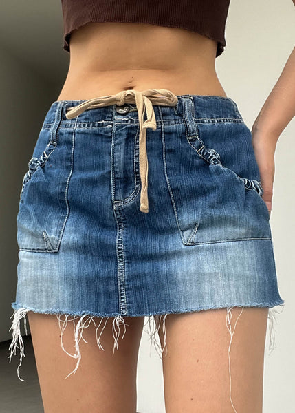 Y2k Denim Drawstring Mini Skort (M)