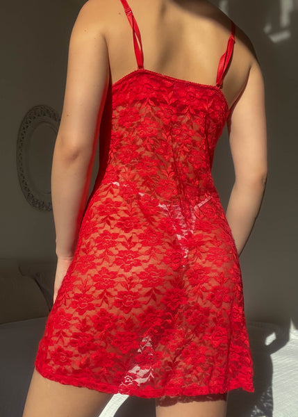 Red Floral Lace Bustier Slip  (S-M)