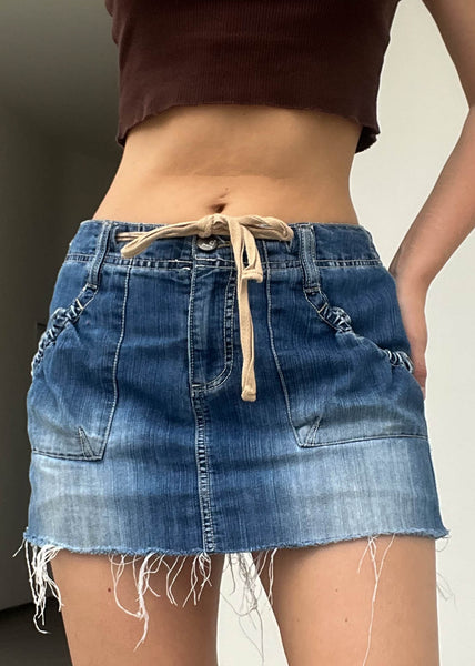 Y2k Denim Drawstring Mini Skort (M)