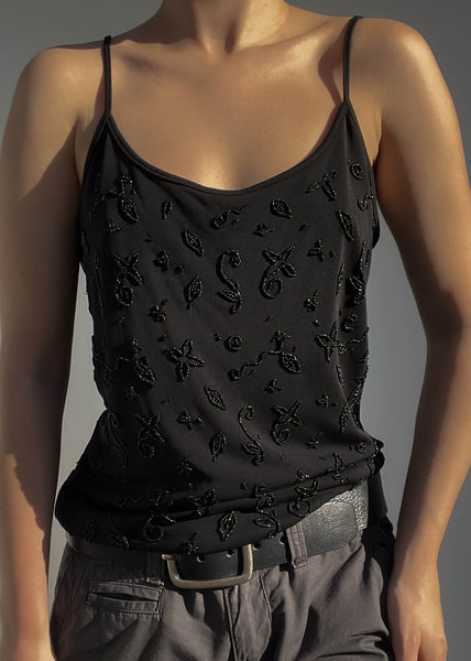 90's Beaded Black Tank (L)