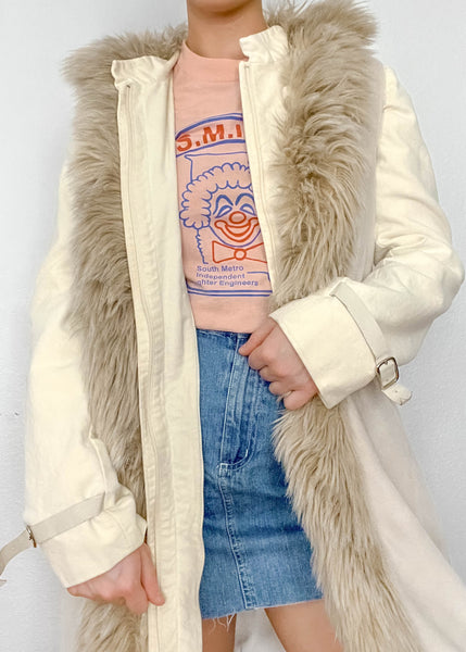 90’s Cream Fur Trim Coat (S)