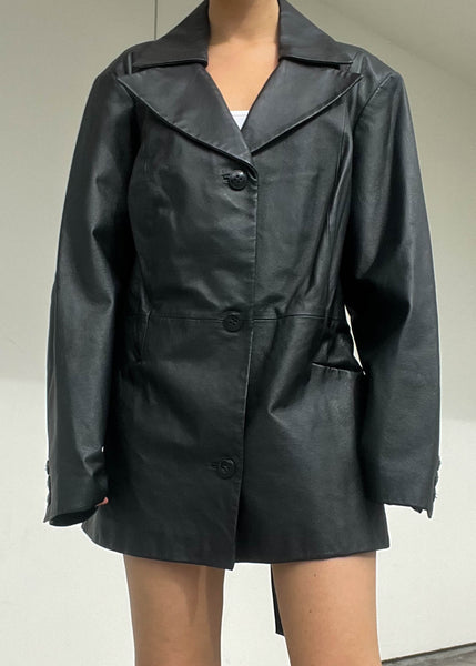 Classic Black Leather Coat (XL-XXL)