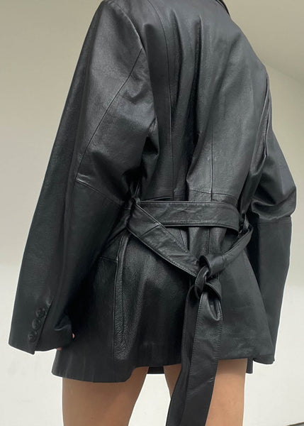 Classic Black Leather Coat (XL-XXL)