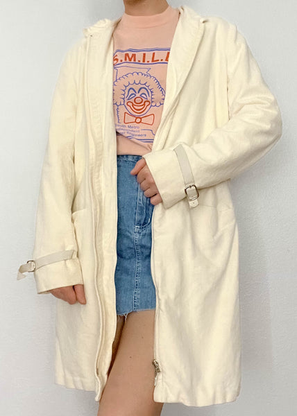 90’s Cream Fur Trim Coat (S)