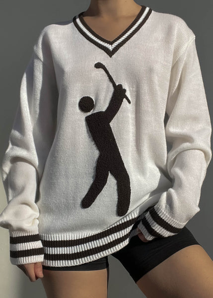 80's White & Brown Golf Knit (L)
