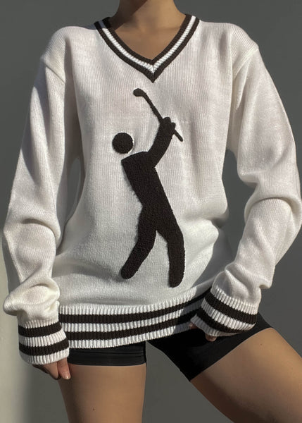 80's White & Brown Golf Knit (L)