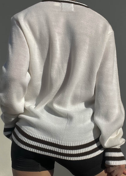 80's White & Brown Golf Knit (L)