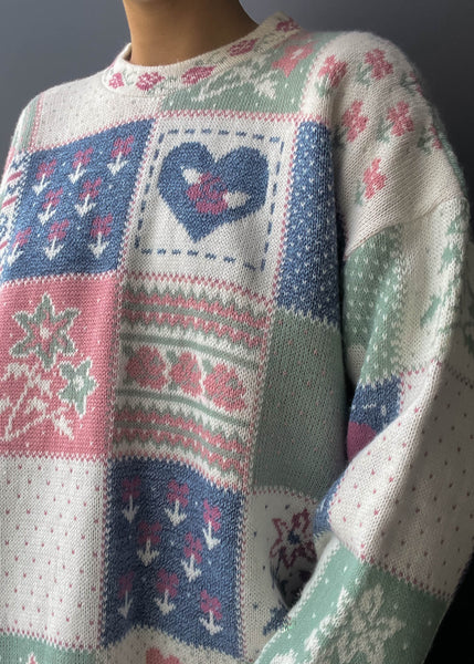 80's Patchwork Print Sweater (L)