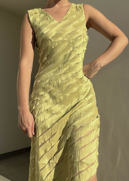 Textured Green Asymmetrical Dress (S)