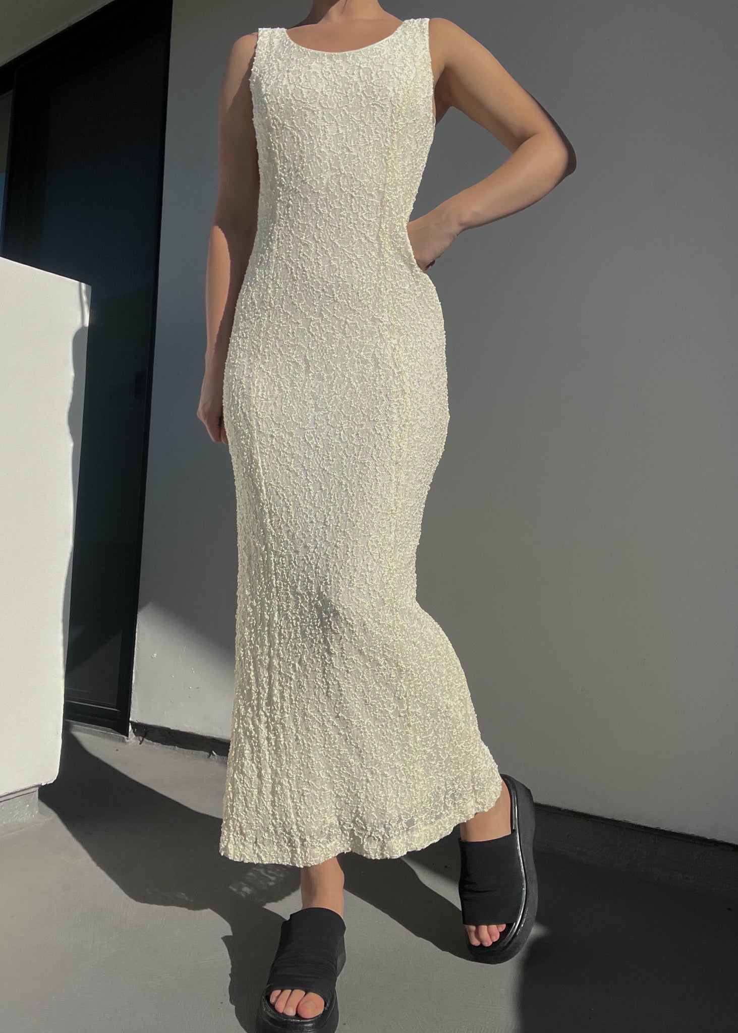 90’s White Lace Maxi Dress (S)