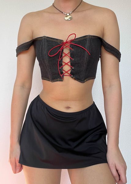Denim Lace Up Bustier Top (S)