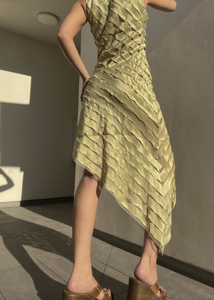 Textured Green Asymmetrical Dress (S)