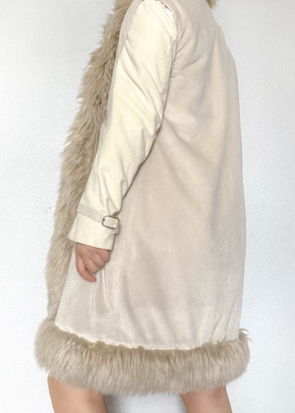 90’s Cream Fur Trim Coat (S)