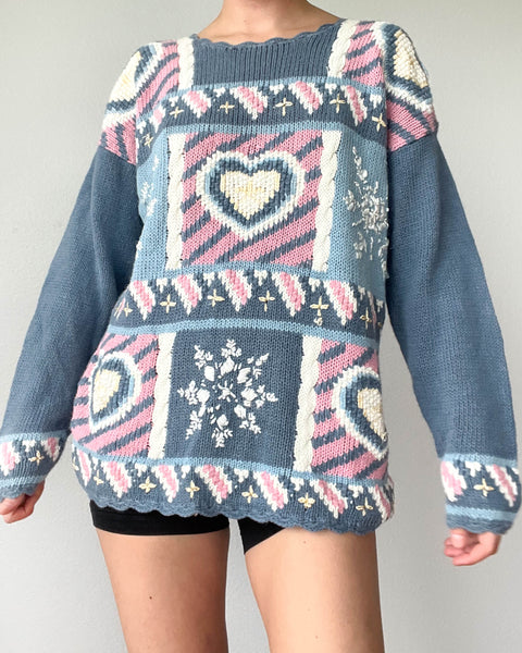 80's Patchwork Heart Knit (M-L)