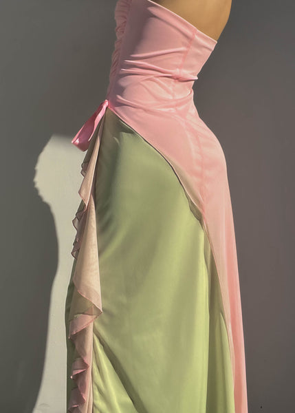 Pastel Pink & Green Maxi Dress (S)