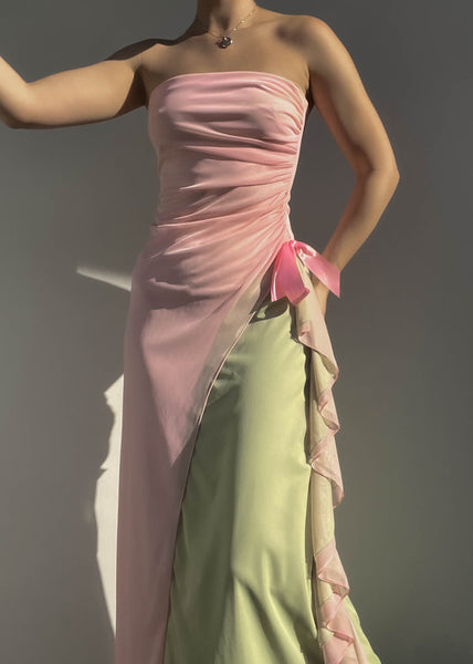 Pastel Pink & Green Maxi Dress (S)
