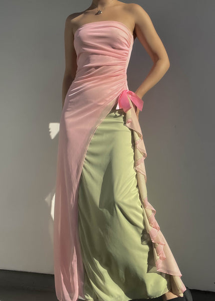Pastel Pink & Green Maxi Dress (S)